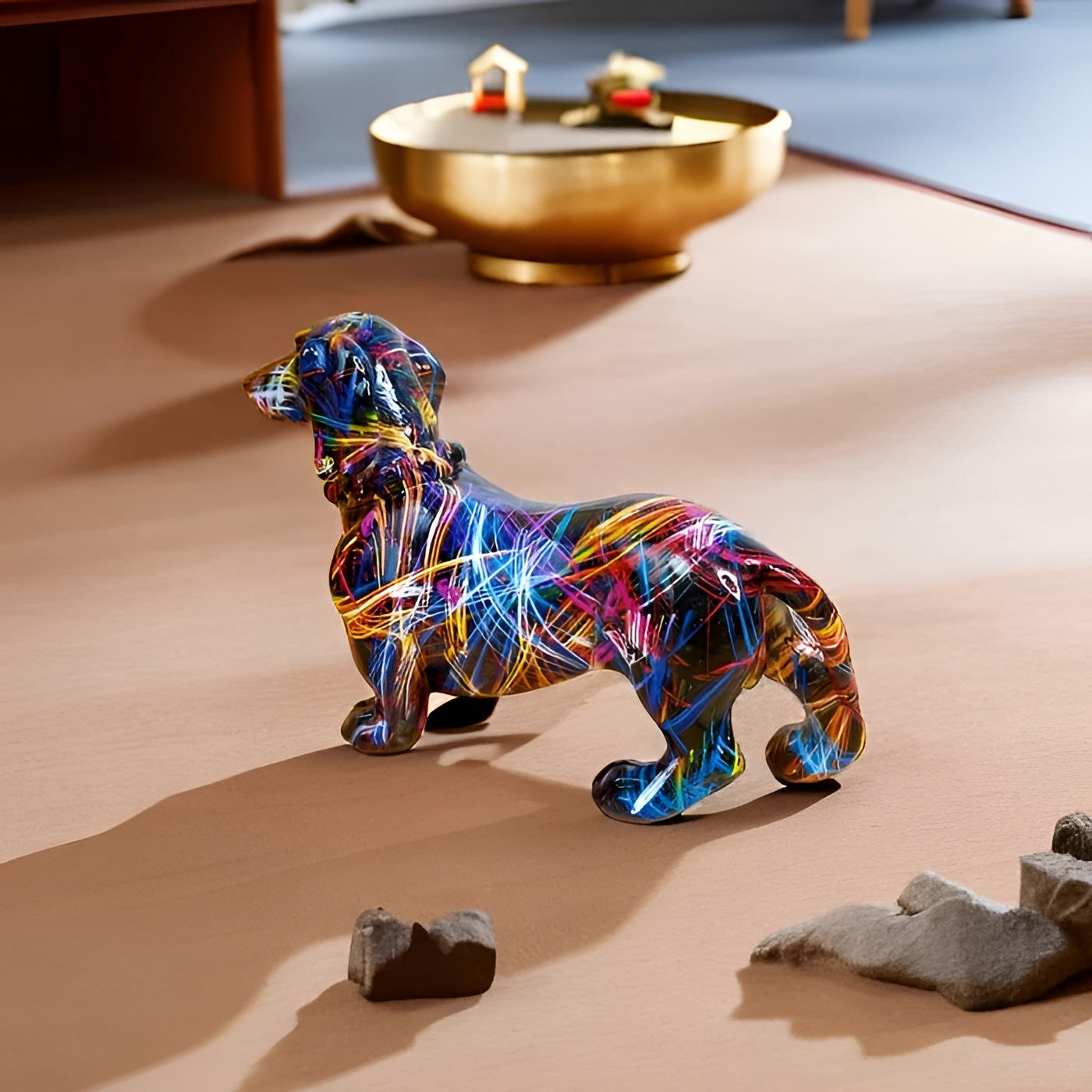 Hand Painted Dachshund Figurine with Multi Color Design