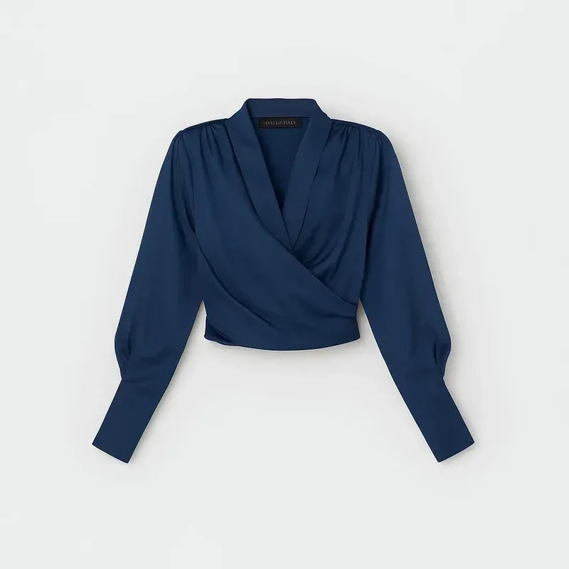 Women's V Neck Surplice Top with Waist Tie Closure, Available in Several Colours