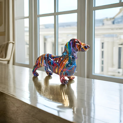 Hand Painted Dachshund Figurine with Multi Color Design