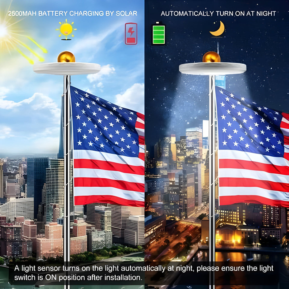 Solar Flagpole Light with 26 LED and Automatic Dusk Sensor, 12 Hour Runtime