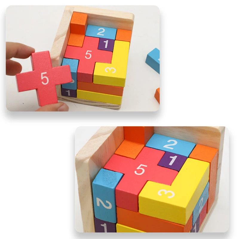Painted Luban Lock Cube Puzzle with Interlocking Wood Bars for Desk Breaks and Bag Trips