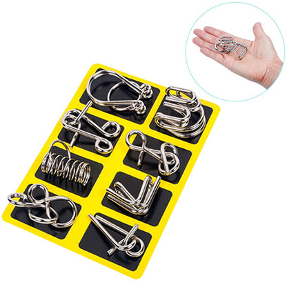 Eight Metal Wire Puzzles with Polished Finish for Desk Breaks Travel Days and Quiet Evenings