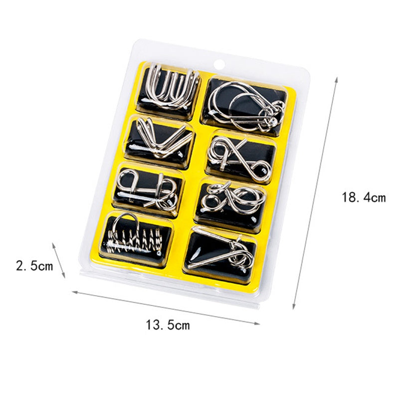 Eight Metal Wire Puzzles with Polished Finish for Desk Breaks Travel Days and Quiet Evenings