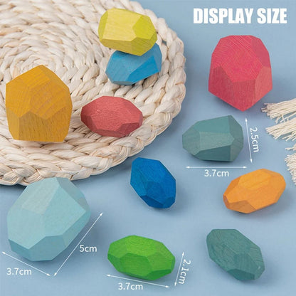 Set of 36 Colorful Wooden Stones in Odd Shapes for Stacking Towers and Testing Balance