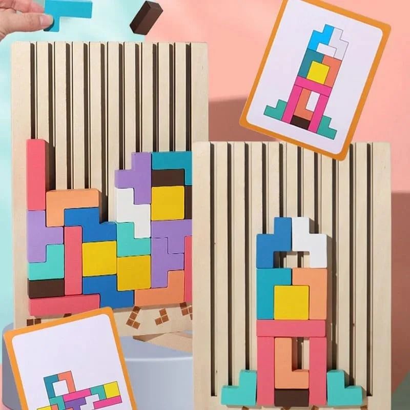 Wooden Stacking Challenge Game for Solo Play Group Turns and Classroom Breaks