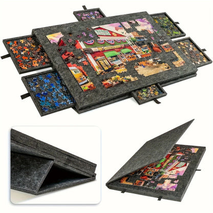 Tabletop Puzzle Board with Six Pull Out Drawers Tilting Legs and Lid for 1000 Piece Puzzles