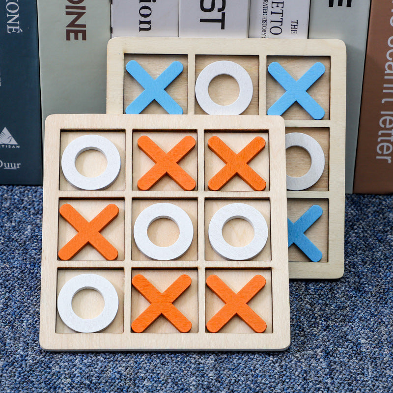 Hardwood Tic Tac Toe Set with Natural Finish for Camping Trips Picnics and Family Tables