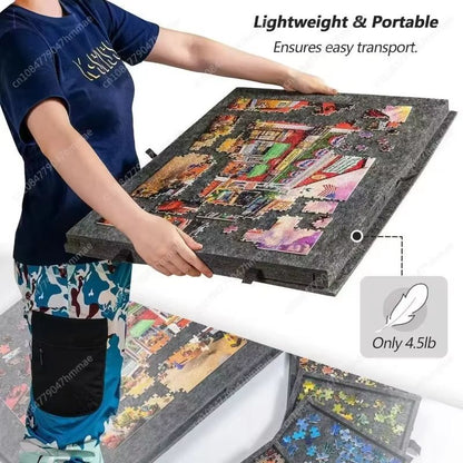 Tabletop Puzzle Board with Six Pull Out Drawers Tilting Legs and Lid for 1000 Piece Puzzles