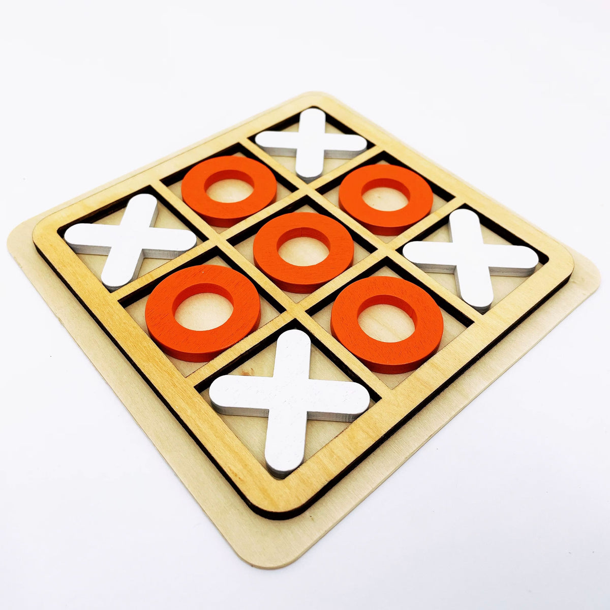 Hardwood Tic Tac Toe Set with Natural Finish for Camping Trips Picnics and Family Tables