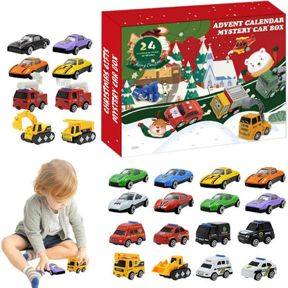 Advent Calendar with 24 Colorful Pull Back Cars for Racing on Floors and Tables