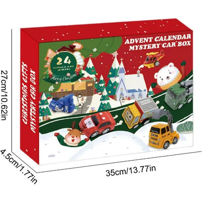 Advent Calendar with 24 Colorful Pull Back Cars for Racing on Floors and Tables
