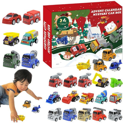 Advent Calendar with 24 Colorful Pull Back Cars for Racing on Floors and Tables