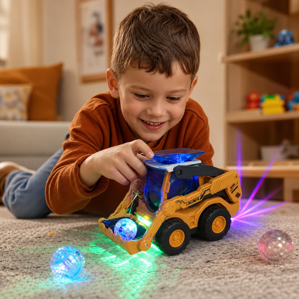 Light Up Construction Bulldozer Toy with Ball Launcher for Kids