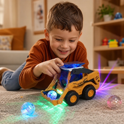 Light Up Construction Bulldozer Toy with Ball Launcher for Kids