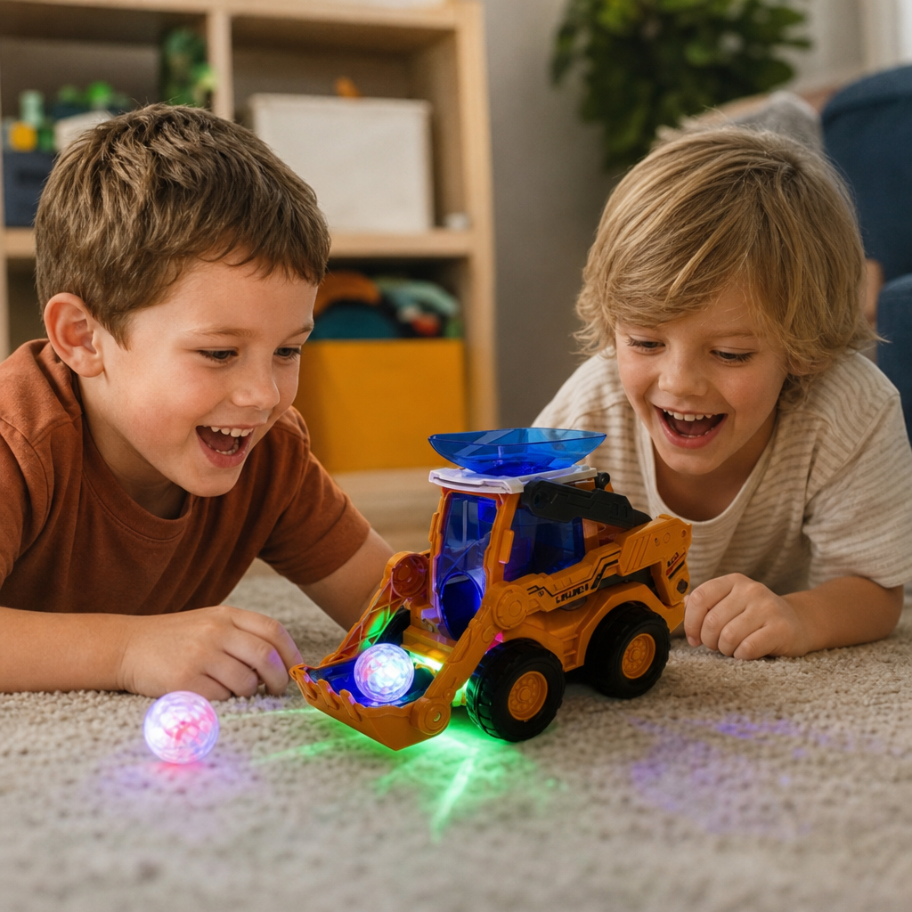 Light Up Construction Bulldozer Toy with Ball Launcher for Kids