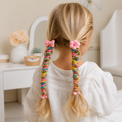 Cute Spiral Hair Tie Set with Flower Heart and Bear Designs for Kids Braids and Ponytails