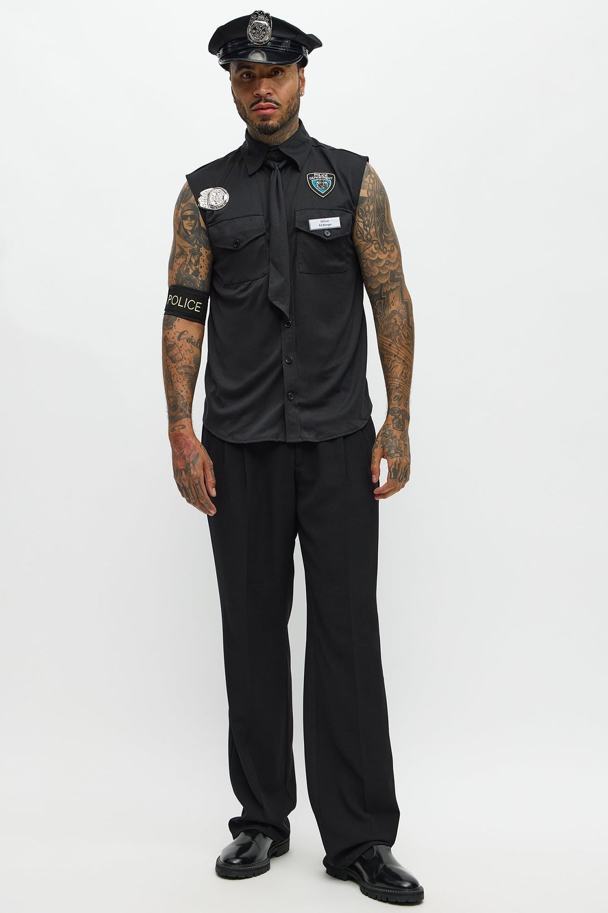 Black Uniform Costume Set with Collared Shirt and Cap