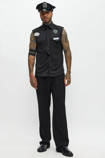 Black Uniform Costume Set with Collared Shirt and Cap