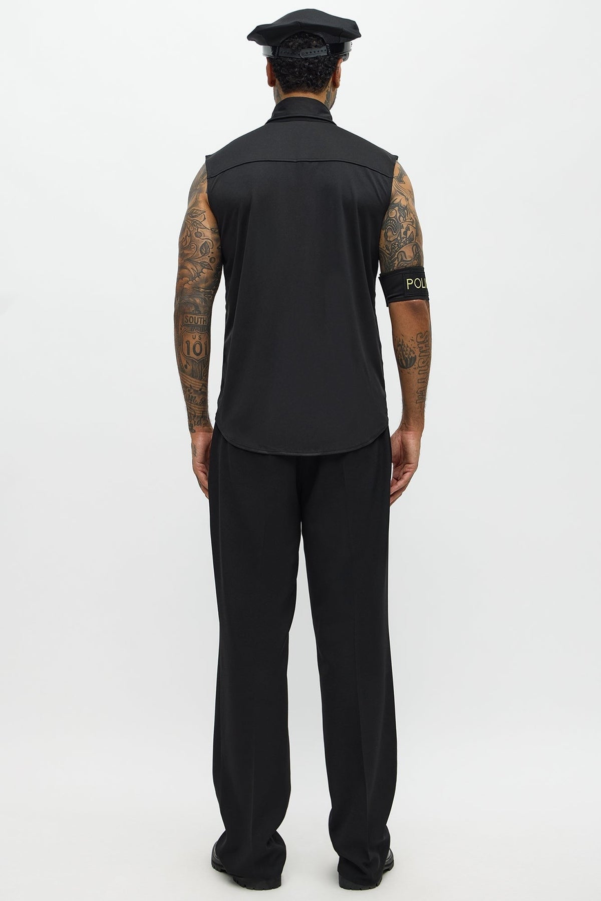 Black Uniform Costume Set with Collared Shirt and Cap