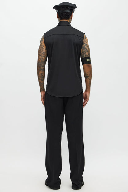 Black Uniform Costume Set with Collared Shirt and Cap