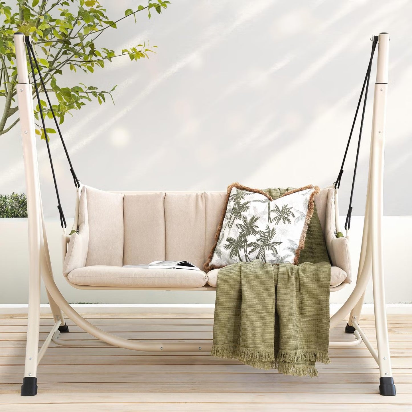 Lunara Beige 2-Seater Outdoor Swing with Soft Cushioning