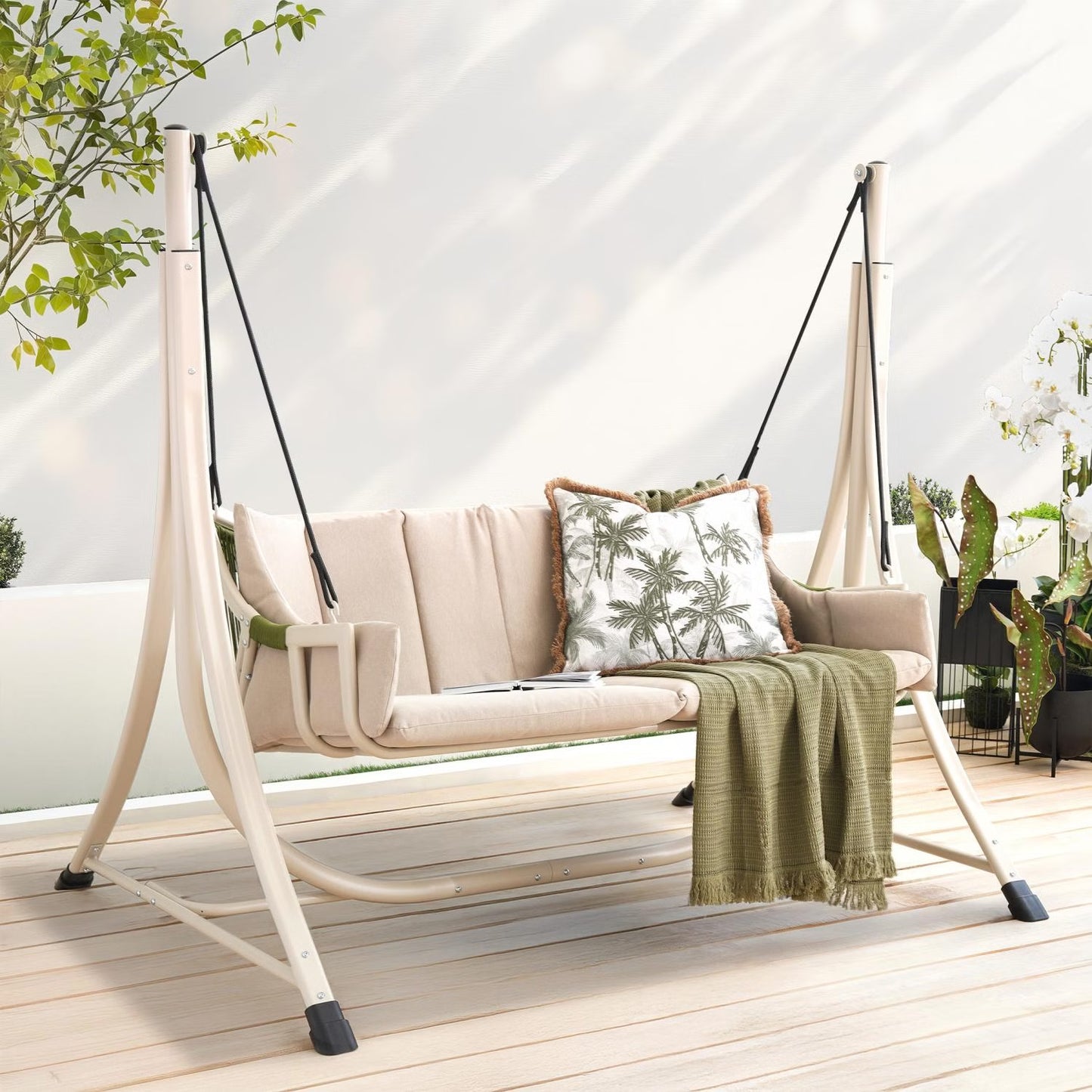 Lunara Beige 2-Seater Outdoor Swing with Soft Cushioning
