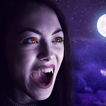 Retractable Vampire Fangs in Non Toxic Resin with a Trim to Fit Splint