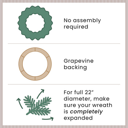 Realistic Pine Holiday Wreath with Gold Baubles and Matte Berries 22 Inch