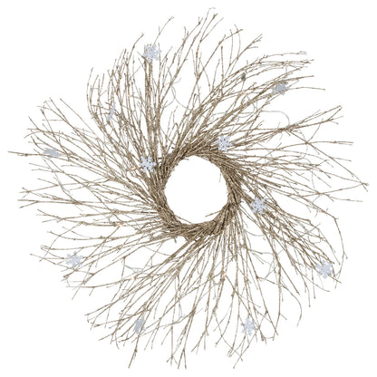 Battery Operated Gold Twig Wreath with Snowflakes and 25 LED Lights 28 Inch