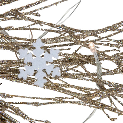 Battery Operated Gold Twig Wreath with Snowflakes and 25 LED Lights 28 Inch