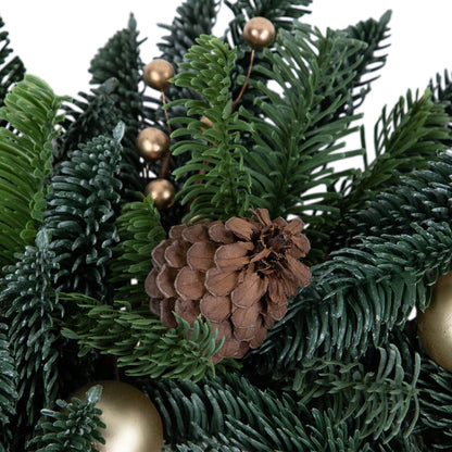 Realistic Pine Holiday Wreath with Gold Baubles and Matte Berries 22 Inch