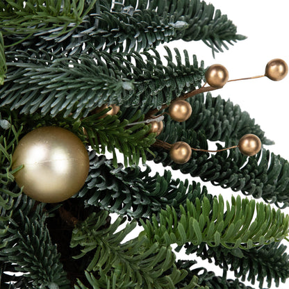 Realistic Pine Holiday Wreath with Gold Baubles and Matte Berries 22 Inch