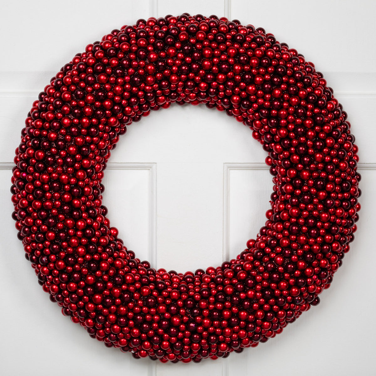 Shiny Red Berry Holiday Wreath with Glittered Foam Base 20 Inch
