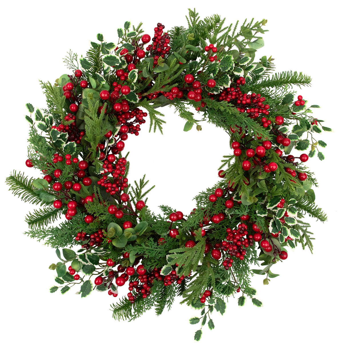 Cedar Eucalyptus and Pine Holiday Wreath with Grapevine Back 30 Inch