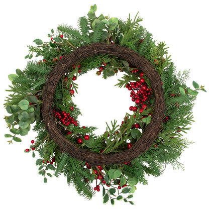 Cedar Eucalyptus and Pine Holiday Wreath with Grapevine Back 30 Inch