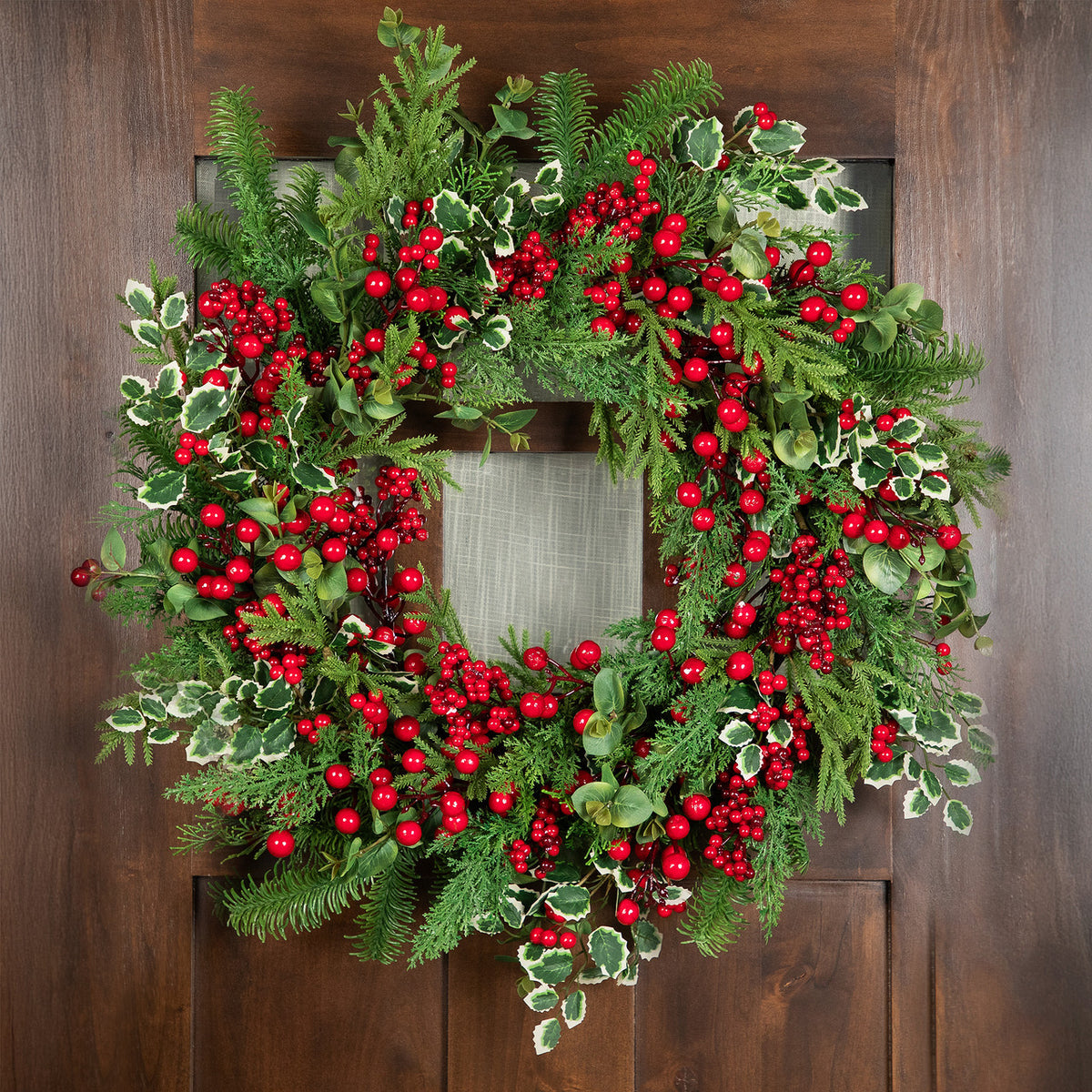 Cedar Eucalyptus and Pine Holiday Wreath with Grapevine Back 30 Inch