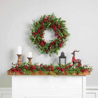 Cedar Eucalyptus and Pine Holiday Wreath with Grapevine Back 30 Inch