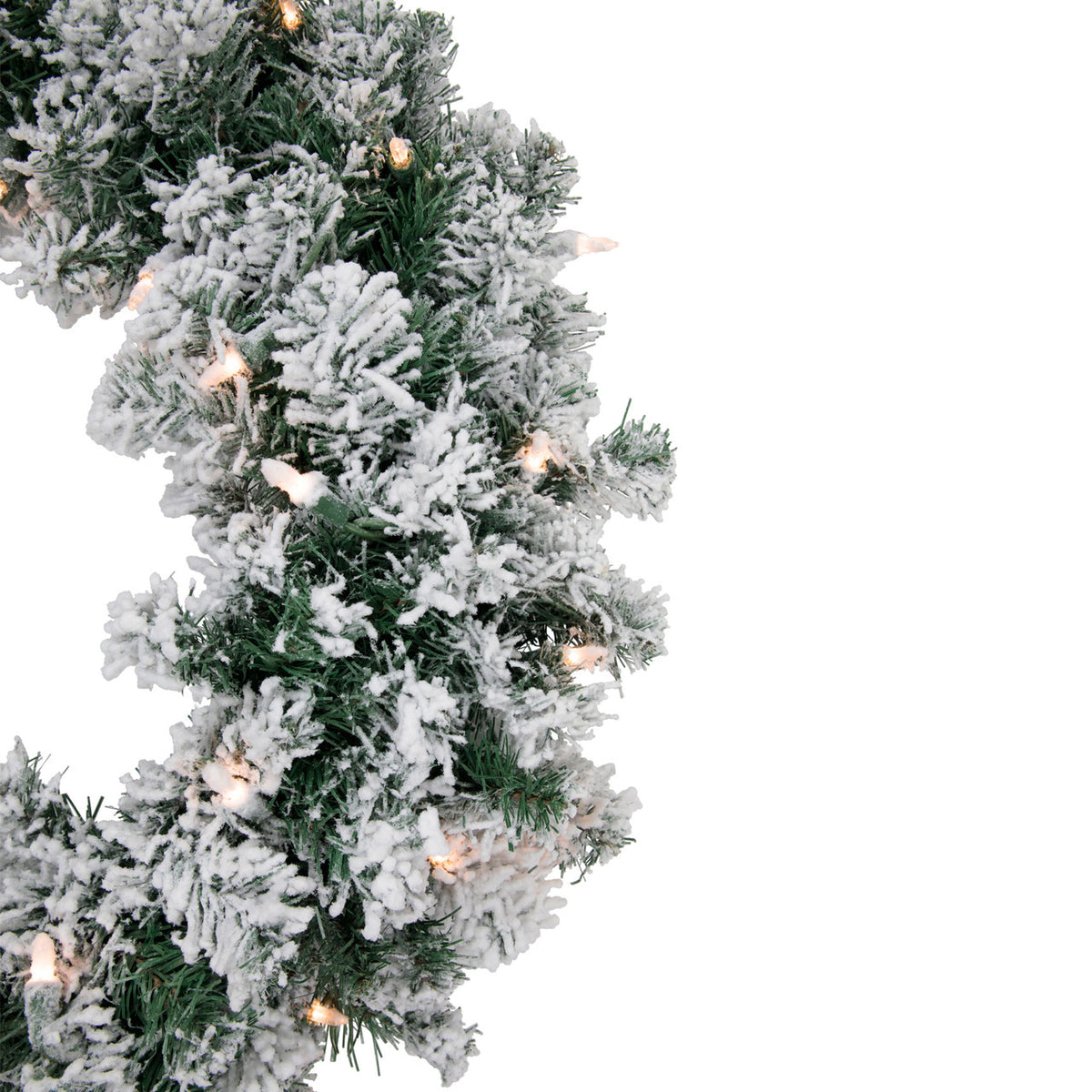 Lighted Snowy White Holiday Wreath with 200 Tips and Clear Mini Lights 24 Inch