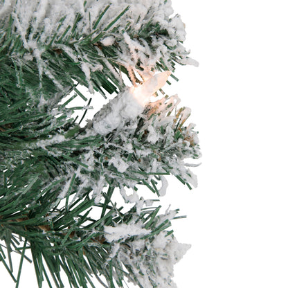 Lighted Snowy White Holiday Wreath with 200 Tips and Clear Mini Lights 24 Inch