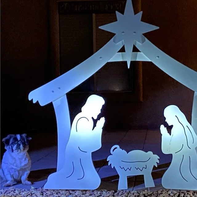 Yard Nativity Scene Made of Four Ultra Thick PVC Pieces with a Stable, Mary, Joseph and Baby Jesus