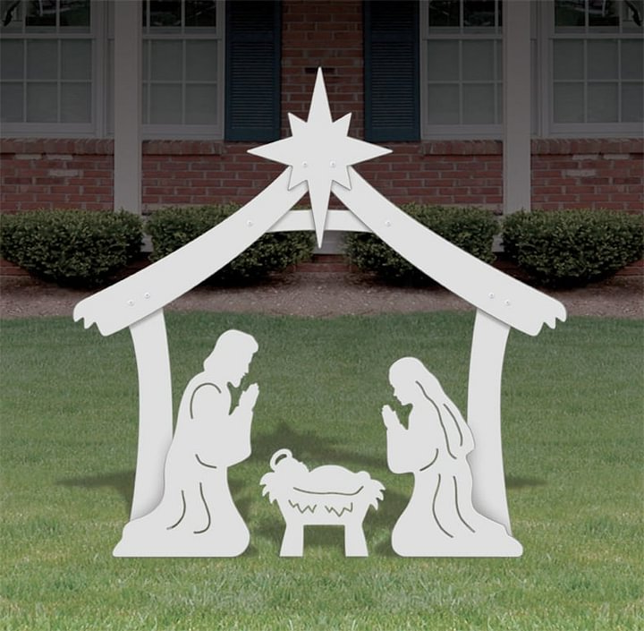 Yard Nativity Scene Made of Four Ultra Thick PVC Pieces with a Stable, Mary, Joseph and Baby Jesus