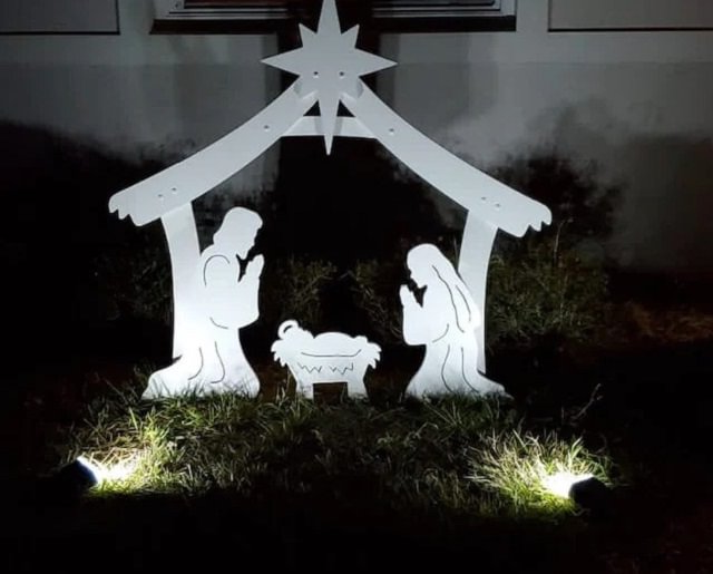 Yard Nativity Scene Made of Four Ultra Thick PVC Pieces with a Stable, Mary, Joseph and Baby Jesus