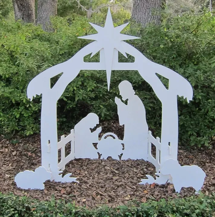 Yard Nativity Scene Made of Four Ultra Thick PVC Pieces with a Stable, Mary, Joseph and Baby Jesus