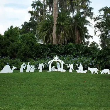 Yard Nativity Scene Made of Four Ultra Thick PVC Pieces with a Stable, Mary, Joseph and Baby Jesus