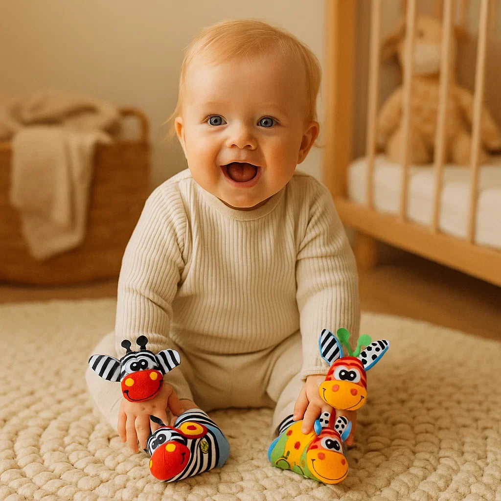 Baby Wrist and Ankle Rattle Socks with Soft Chimes and High Contrast Patterns