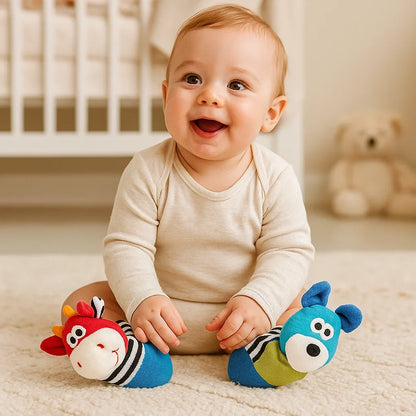 Baby Wrist and Ankle Rattle Socks with Soft Chimes and High Contrast Patterns