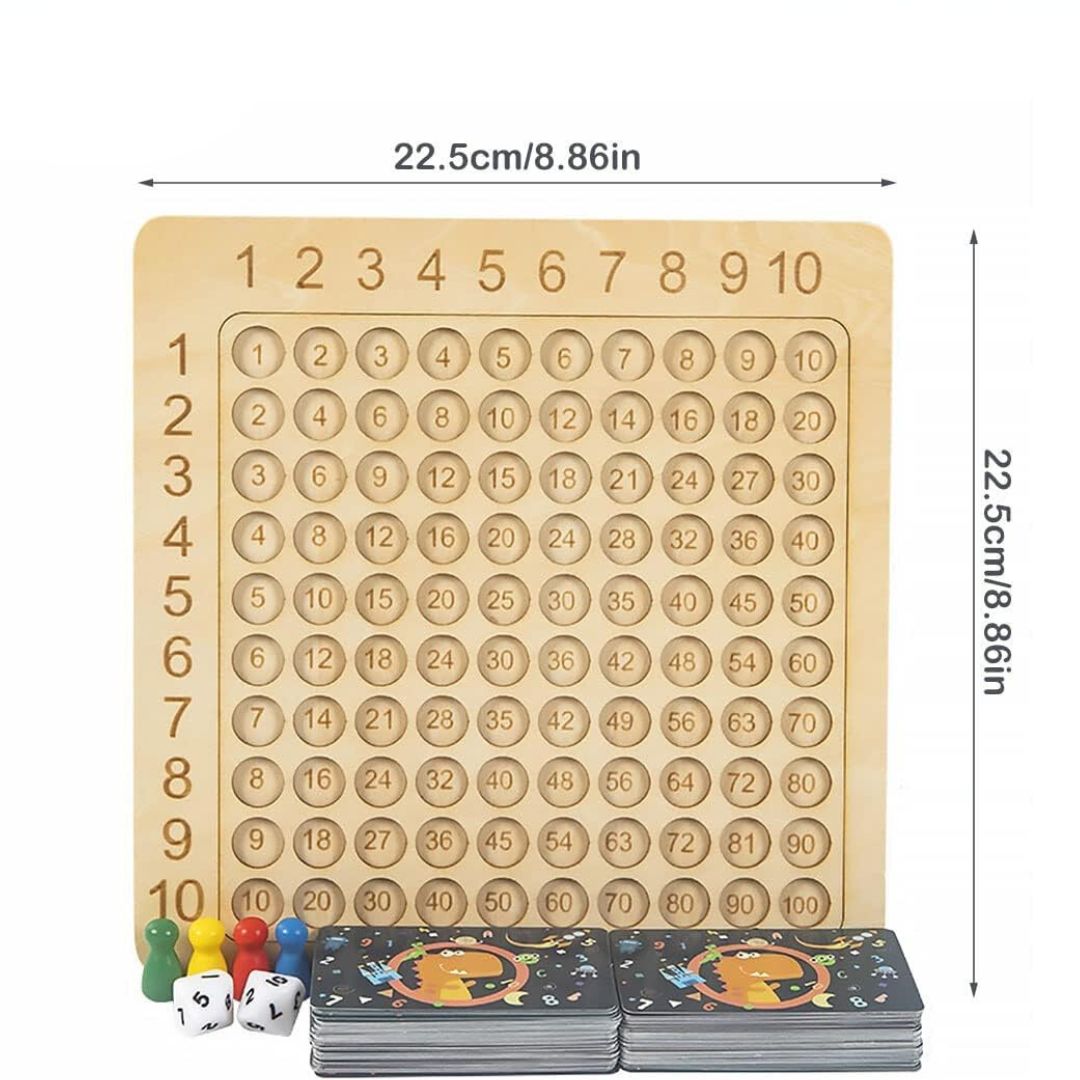 Wooden Number Board Game with Chips and Cards for Practicing Addition and Multiplication