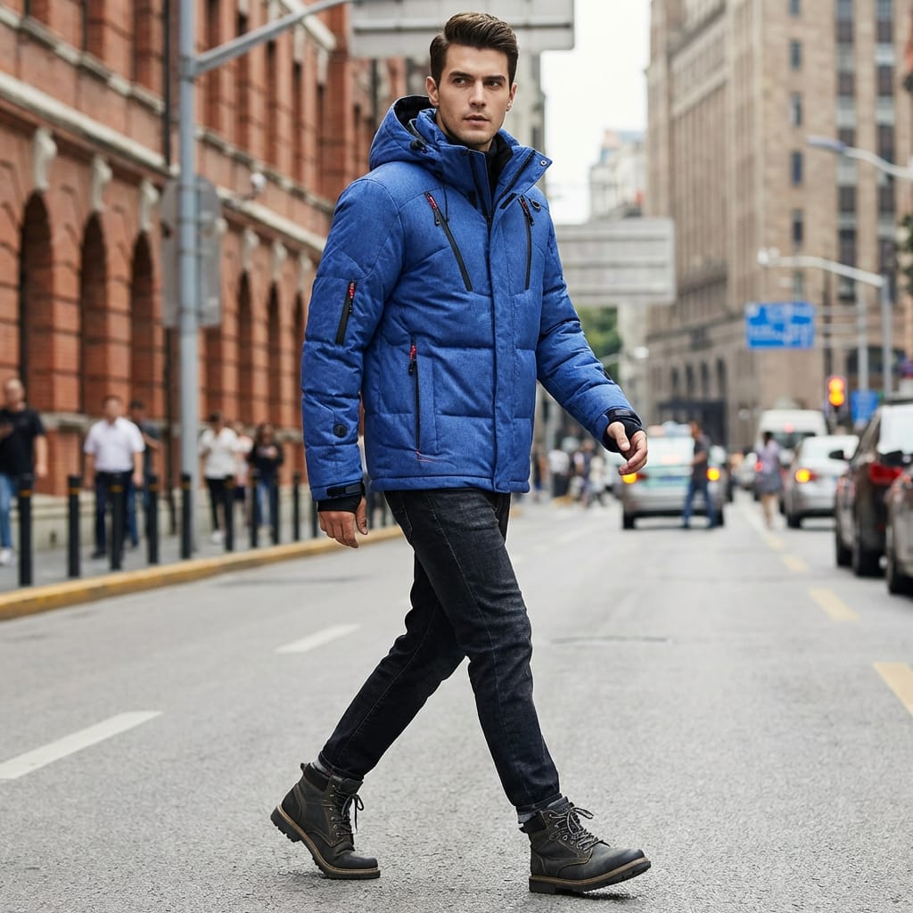 Insulated Winter Puffer Coat with Removable Hood and Full Zip Front