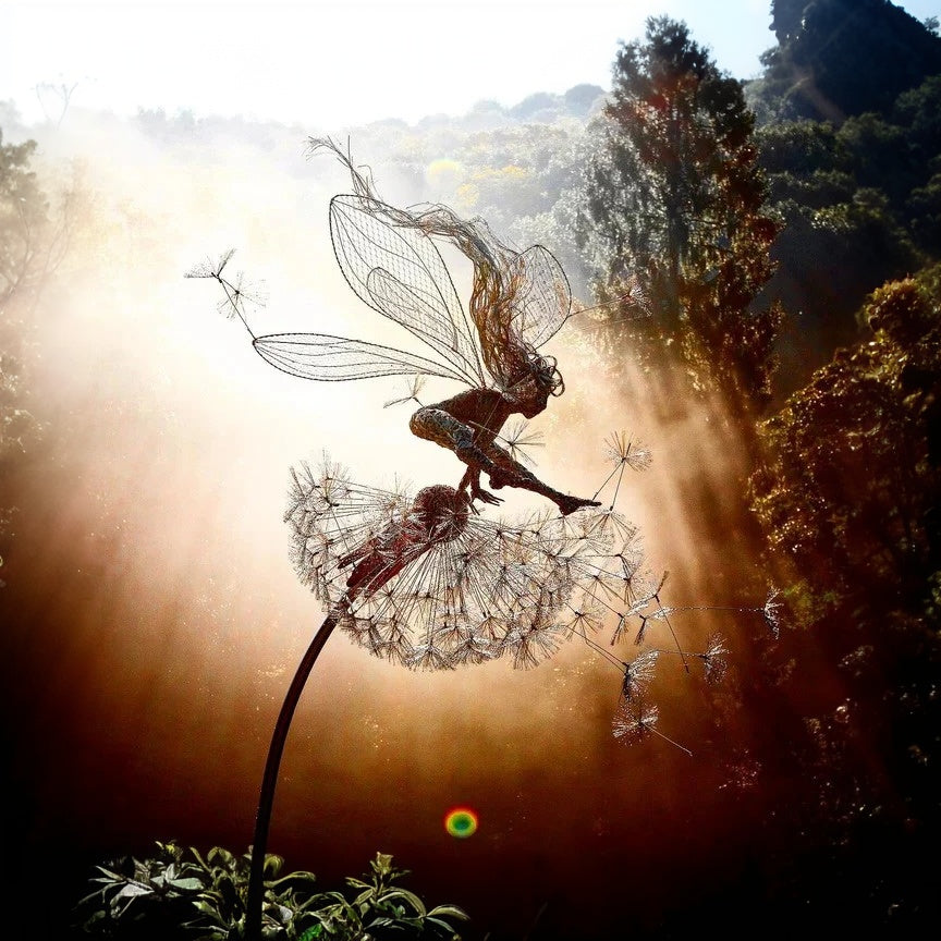 Metal Garden Decoration with Fairy and Dandelion Figures