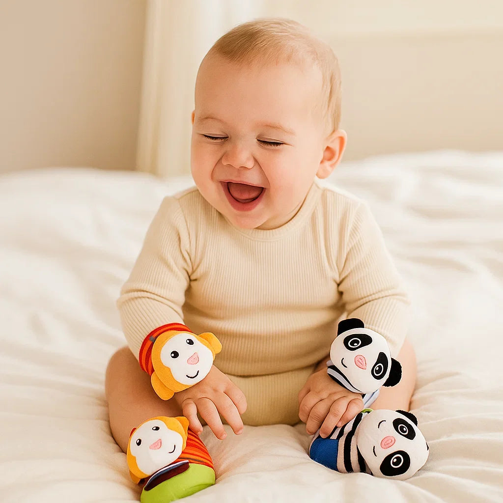 Baby Wrist and Ankle Rattle Socks with Soft Chimes and High Contrast Patterns